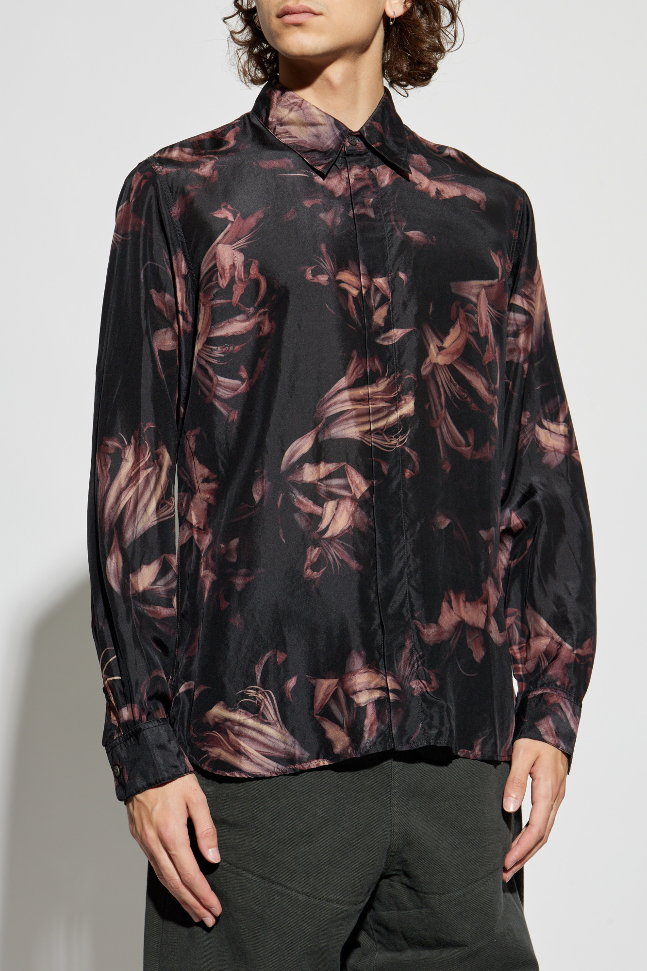 DRIES VAN NOTEN / シルク総柄カットソー 黒 Oversized tee - Spring-Summer Men | Dries Van Noten